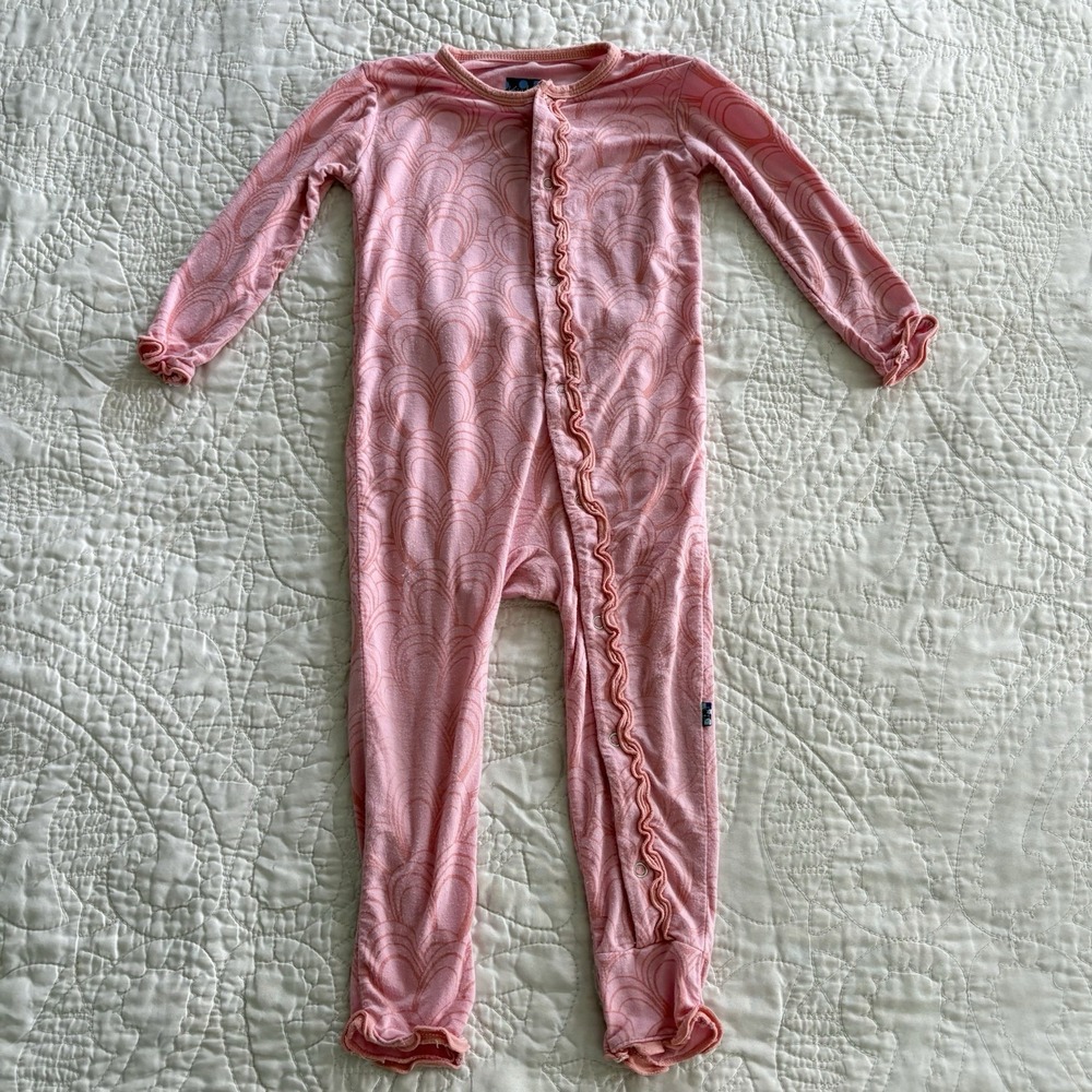 Kickee Pants Baby Girl‎ Pink Hearts Bamboo Sleeper 18-24 Months Bottom Flap
